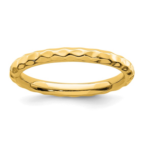 Sterling Silver Stackable Expressions Gold-plated Hammered Ring