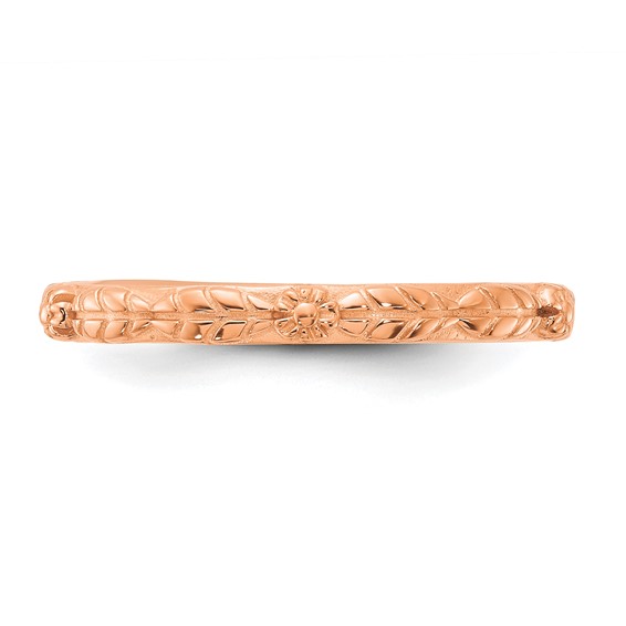 Sterling Silver Stackable Expressions Rose Gold-plated Textured Flowers Ring