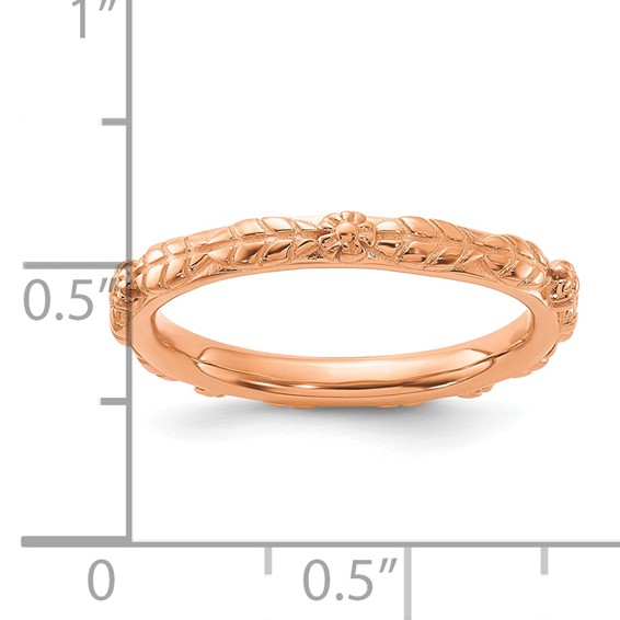 Sterling Silver Stackable Expressions Rose Gold-plated Textured Flowers Ring