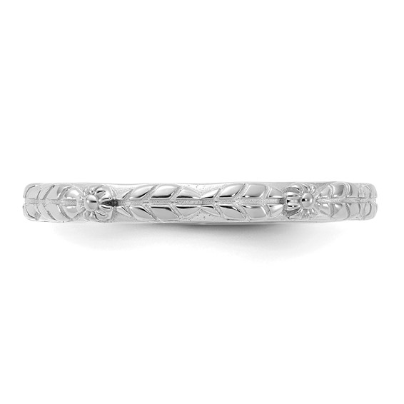 Sterling Silver Stackable Expressions Rhodium-plated Textured Flowers Ring
