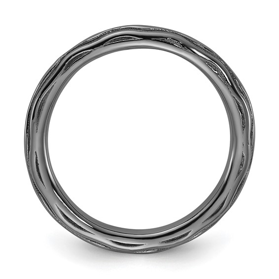 Sterling Silver Stackable Expressions Black Rhodium Wave Design Ring