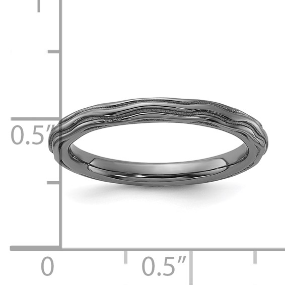 Sterling Silver Stackable Expressions Black Rhodium Wave Design Ring