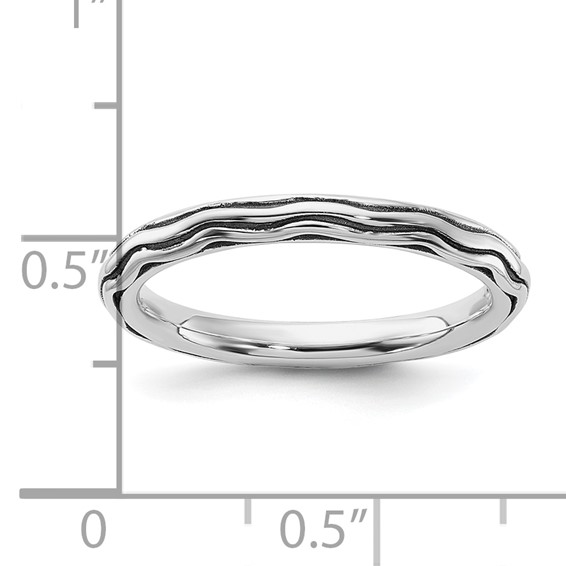 Sterling Silver Stackable Expressions Oxidized Wave Design Ring