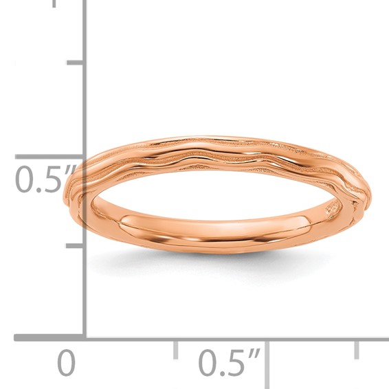 Sterling Silver Stackable Expressions Rose Gold-plated Wave Design Ring