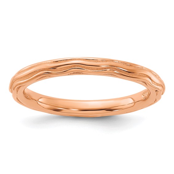 Sterling Silver Stackable Expressions Rose Gold-plated Wave Design Ring