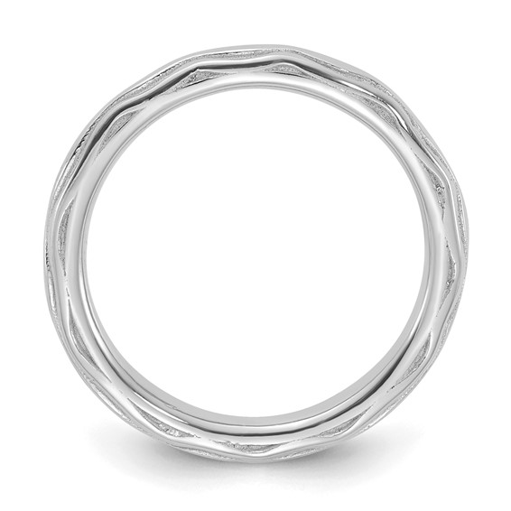 Sterling Silver Stackable Expressions Rhodium-plated Wave Design Ring