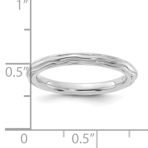 Sterling Silver Stackable Expressions Rhodium-plated Wave Design Ring
