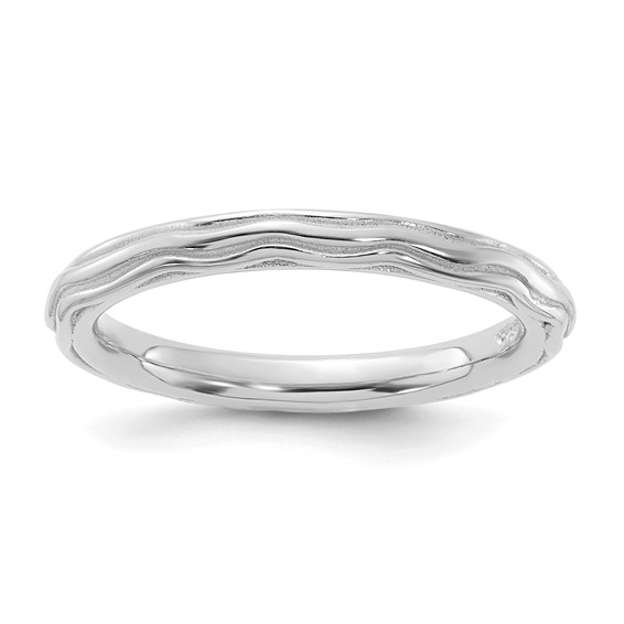 Sterling Silver Stackable Expressions Rhodium-plated Wave Design Ring