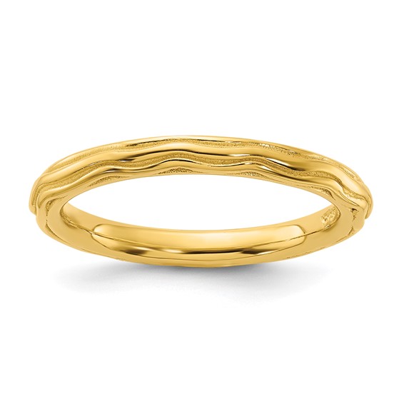 Sterling Silver Stackable Expressions Gold-plated Wave Design Ring