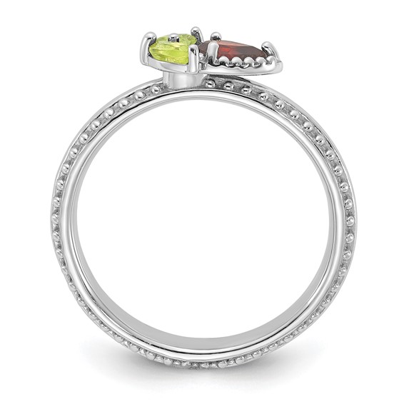 Sterling Silver Stackable Expressions Gemstone+Peridot Flower Rings