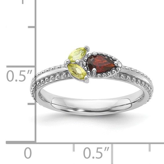 Sterling Silver Stackable Expressions Gemstone+Peridot Flower Rings