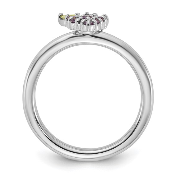 Sterling Silver Stackable Expressions Rhodium-plated Amethyst and Peridot Grapes Ring
