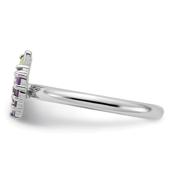 Sterling Silver Stackable Expressions Rhodium-plated Amethyst and Peridot Grapes Ring