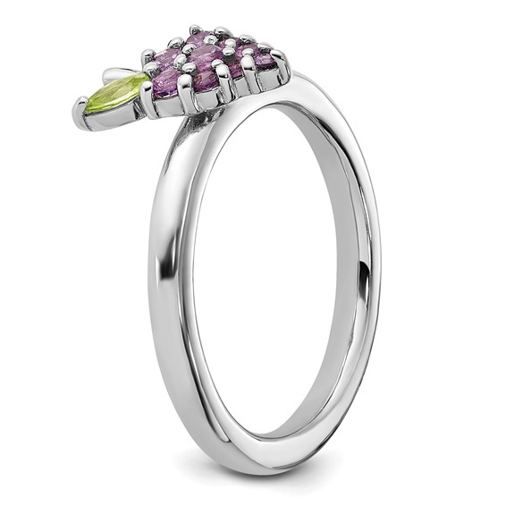Sterling Silver Stackable Expressions Rhodium-plated Amethyst and Peridot Grapes Ring