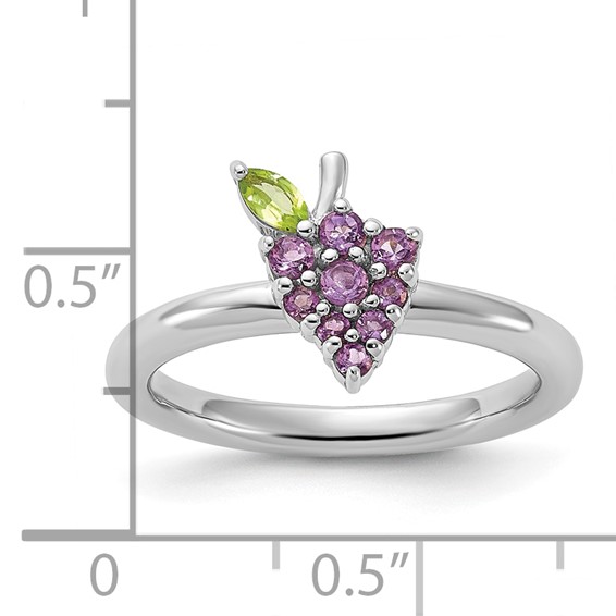 Sterling Silver Stackable Expressions Rhodium-plated Amethyst and Peridot Grapes Ring