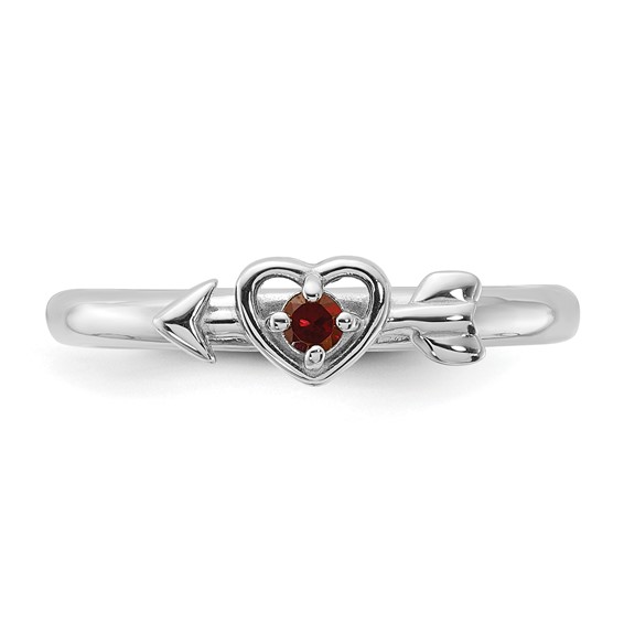 Sterling Silver Stackable Expressions Gemstone Heart with Arrow Rings