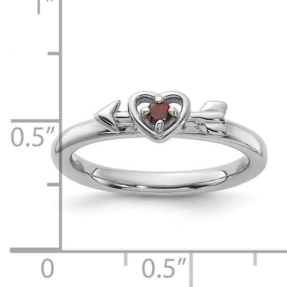 Sterling Silver Stackable Expressions Gemstone Heart with Arrow Rings
