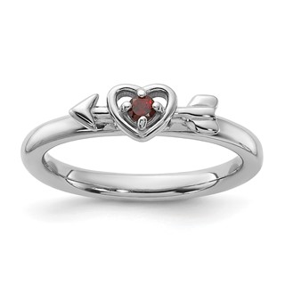 Sterling Silver Stackable Expressions Gemstone Heart with Arrow Rings