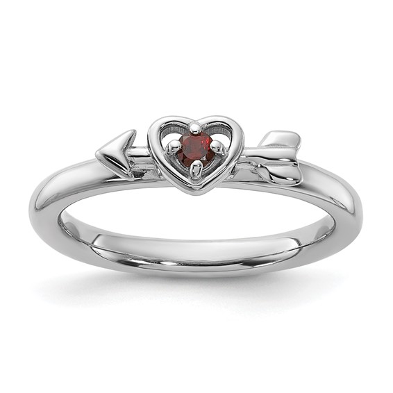 Sterling Silver Stackable Expressions Gemstone Heart with Arrow Rings