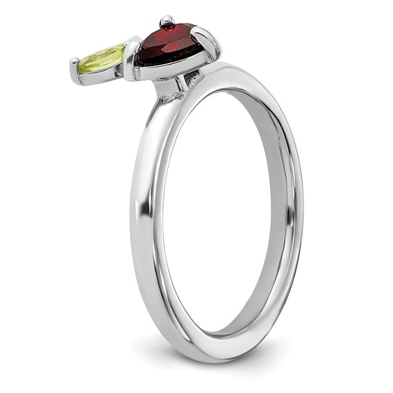 Sterling Silver Stackable Expressions RH-plated Garnet Peridot Apple Ring