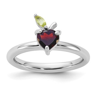 Sterling Silver Stackable Expressions RH-plated Garnet Peridot Apple Ring