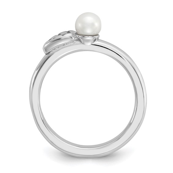 Sterling Silver Stackable Expressions Rhod-plated 4-5mm FWC Pearl Ring