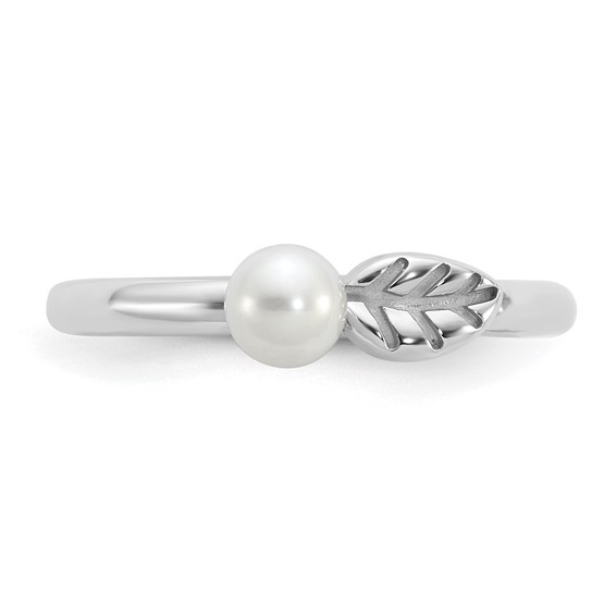 Sterling Silver Stackable Expressions Rhod-plated 4-5mm FWC Pearl Ring