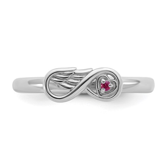 Sterling Silver Stackable Expressions Rh-plated Cr.Ruby Infinity/Wing Ring