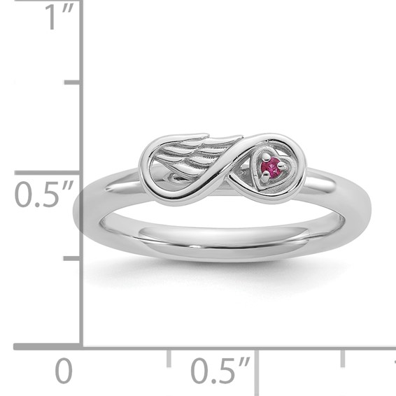 Sterling Silver Stackable Expressions Rh-plated Cr.Ruby Infinity/Wing Ring