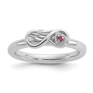 Sterling Silver Stackable Expressions Rh-plated Cr.Ruby Infinity/Wing Ring