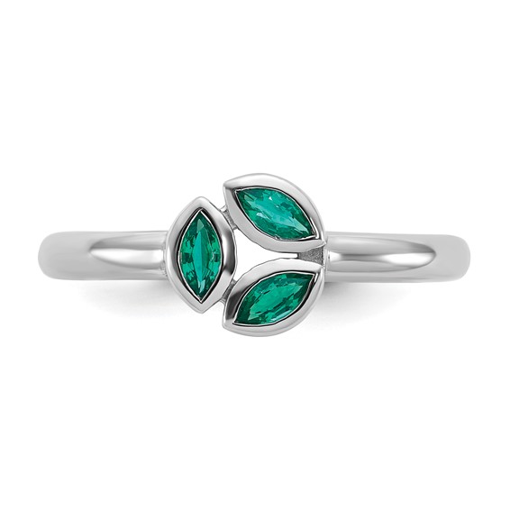 Sterling Silver Stackable Expressions Rhod-plated Created Emerald Ring