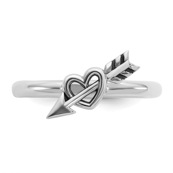 Sterling Silver Stackable Expressions Antiqued Heart with Arrow Ring