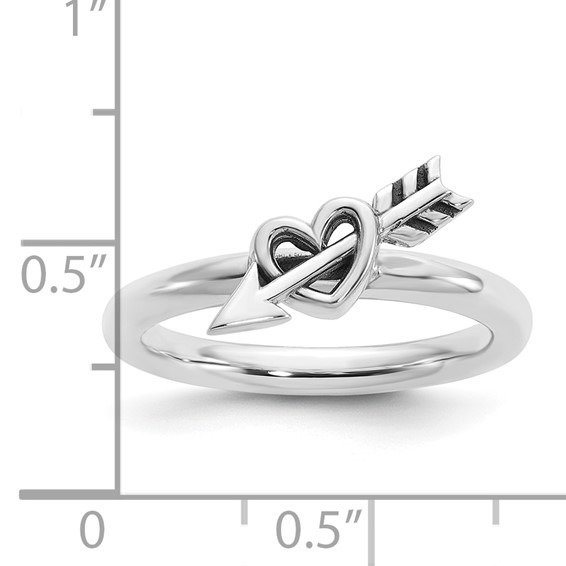 Sterling Silver Stackable Expressions Antiqued Heart with Arrow Ring