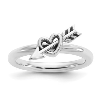 Sterling Silver Stackable Expressions Antiqued Heart with Arrow Ring