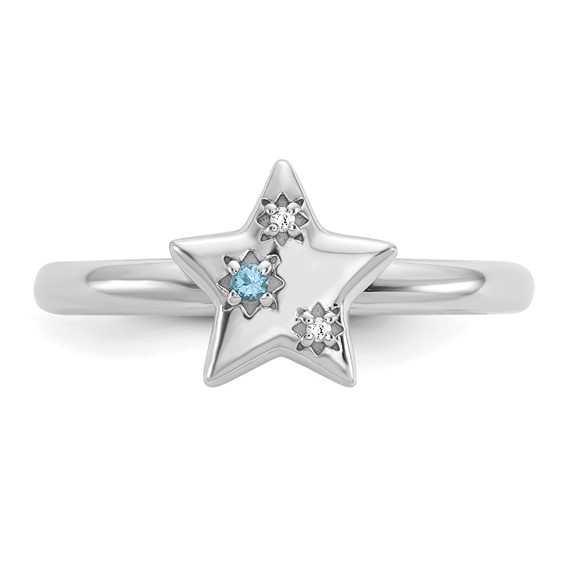 Sterling Silver Stackable Expressions Rh-plated Blue/White Topaz Star Ring
