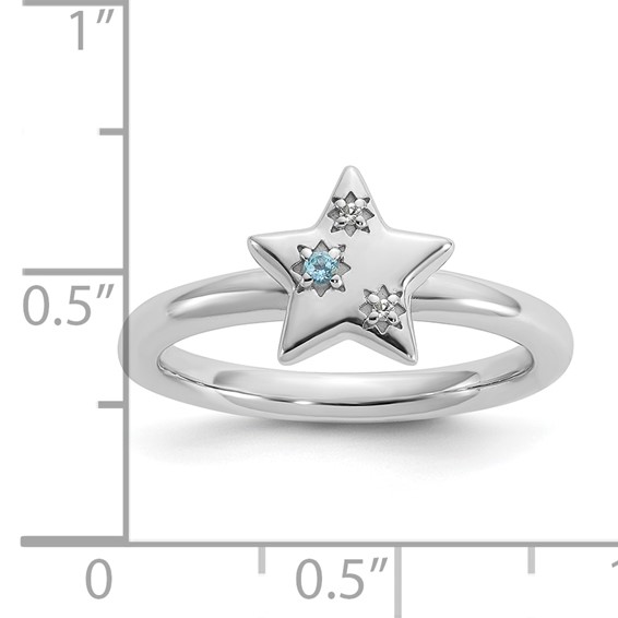 Sterling Silver Stackable Expressions Rh-plated Blue/White Topaz Star Ring