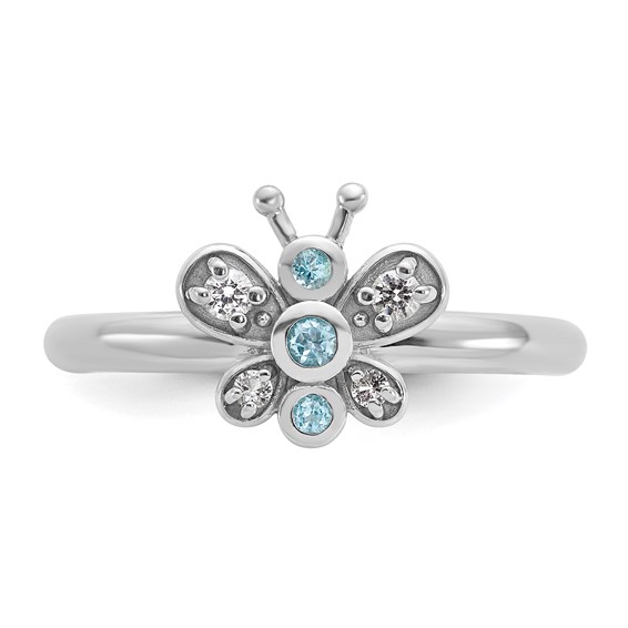Sterling Silver Stackable Expressions Rh-plated Blue/White Topaz Butterfly