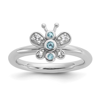 Sterling Silver Stackable Expressions Rh-plated Blue/White Topaz Butterfly