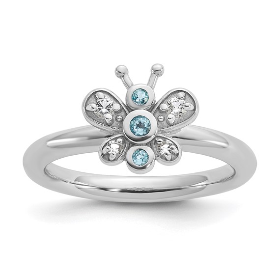 Sterling Silver Stackable Expressions Rh-plated Blue/White Topaz Butterfly