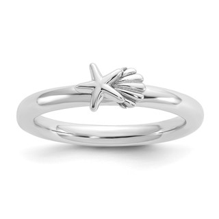 Sterling Silver Stackable Expressions Rh-plated Starfish and Shell Ring