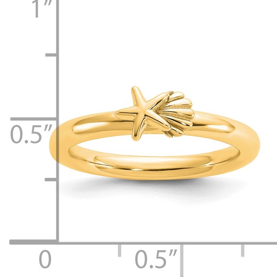 Sterling Silver Stackable Expressions Gold-plated Starfish/Shell Ring