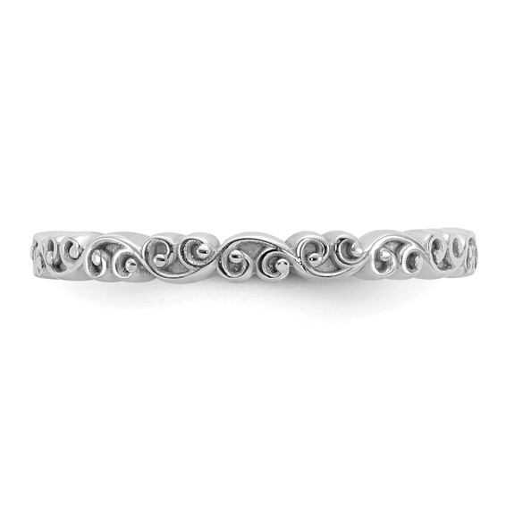 Sterling Silver Stackable Expressions Rhod-plated Swirl Design Ring