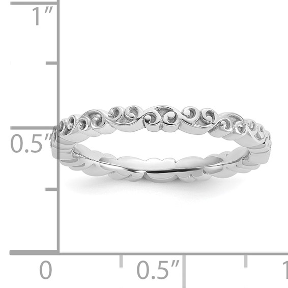 Sterling Silver Stackable Expressions Rhod-plated Swirl Design Ring