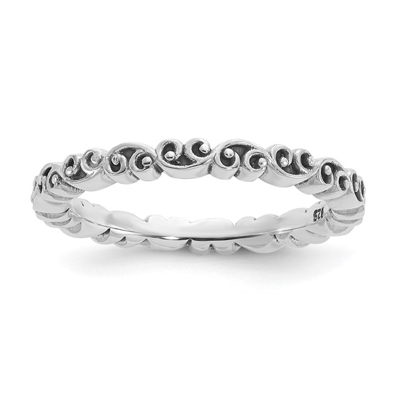 Sterling Silver Stackable Expressions Antiqued Swirl Design Ring