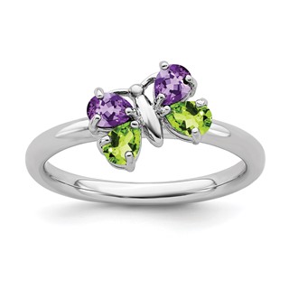 Sterling Silver Stackable Expressions Gemstone Butterfly Rings