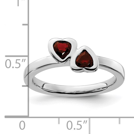 Sterling Silver Stackable Expressions Gemstone Double Heart Ring