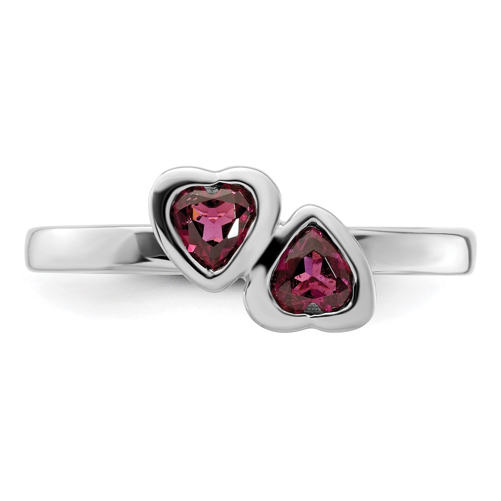 Sterling Silver Stackable Expressions Rhodolite Garnet Double Heart Ring - Size detailed image 4