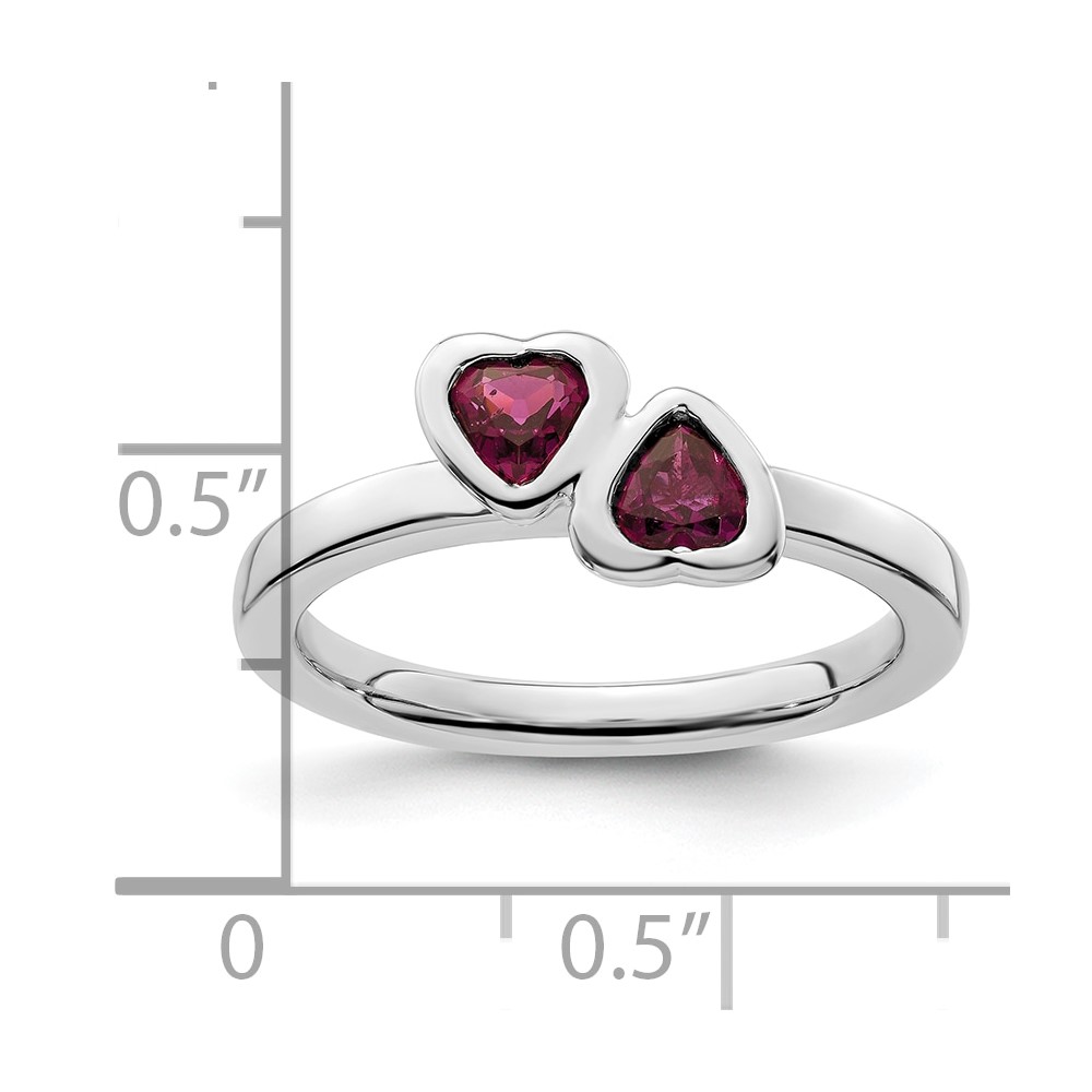 Sterling Silver Stackable Expressions Rhodolite Garnet Double Heart Ring - Size detailed image 5