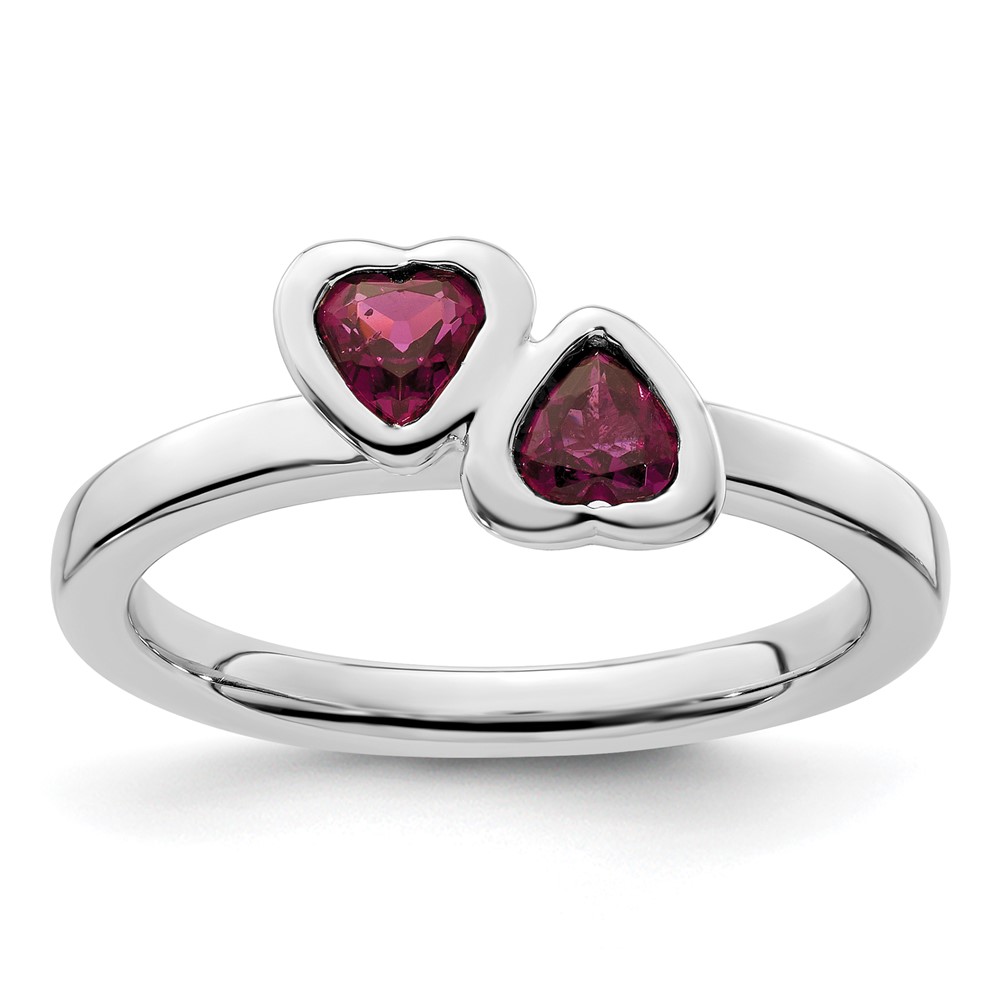 Sterling Silver Stackable Expressions Rhodolite Garnet Double Heart Ring - Size main product image