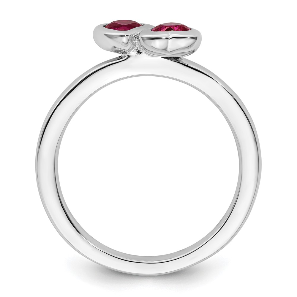 Sterling Silver Stackable Expressions Cr. Ruby Double Heart Ring - Size 9 detailed image 2
